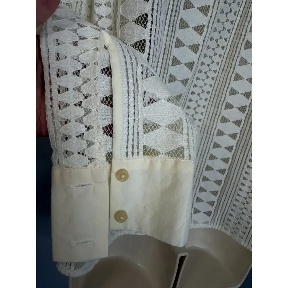 Anthropologie Lace Button Down Blouse Women's 16W Romantic Festival Cream